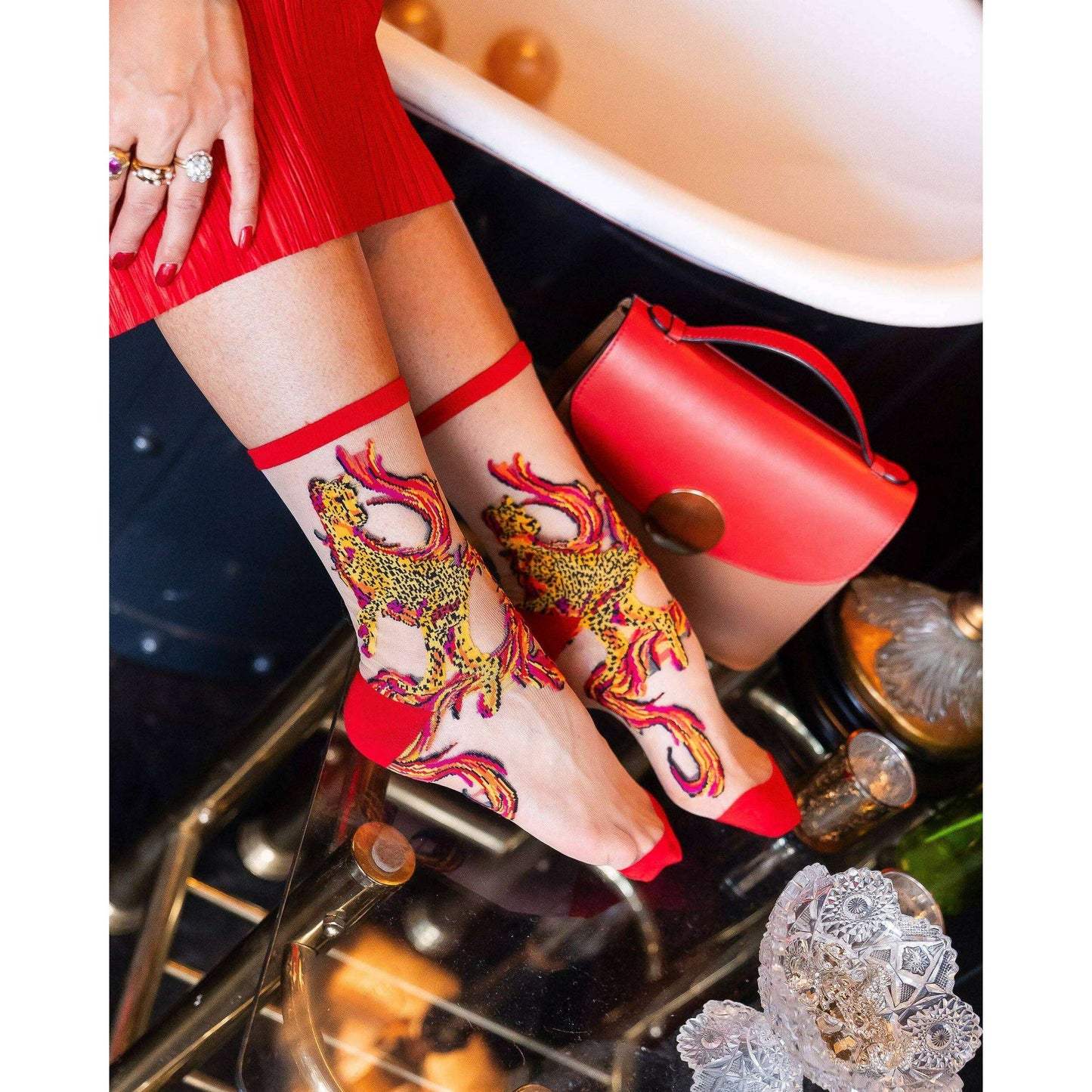 Flaming Cheetah Sheer Crew Sock