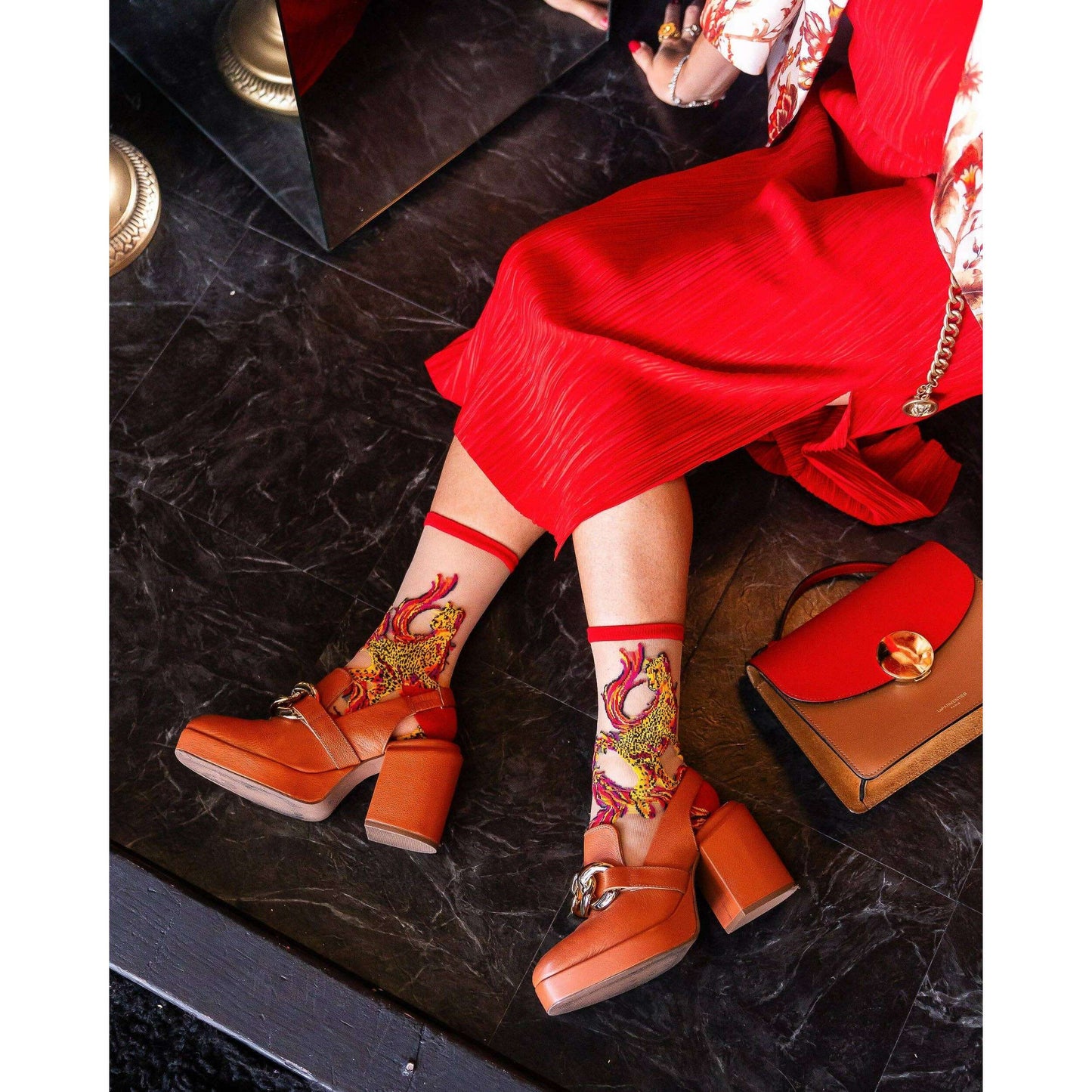 Flaming Cheetah Sheer Crew Sock