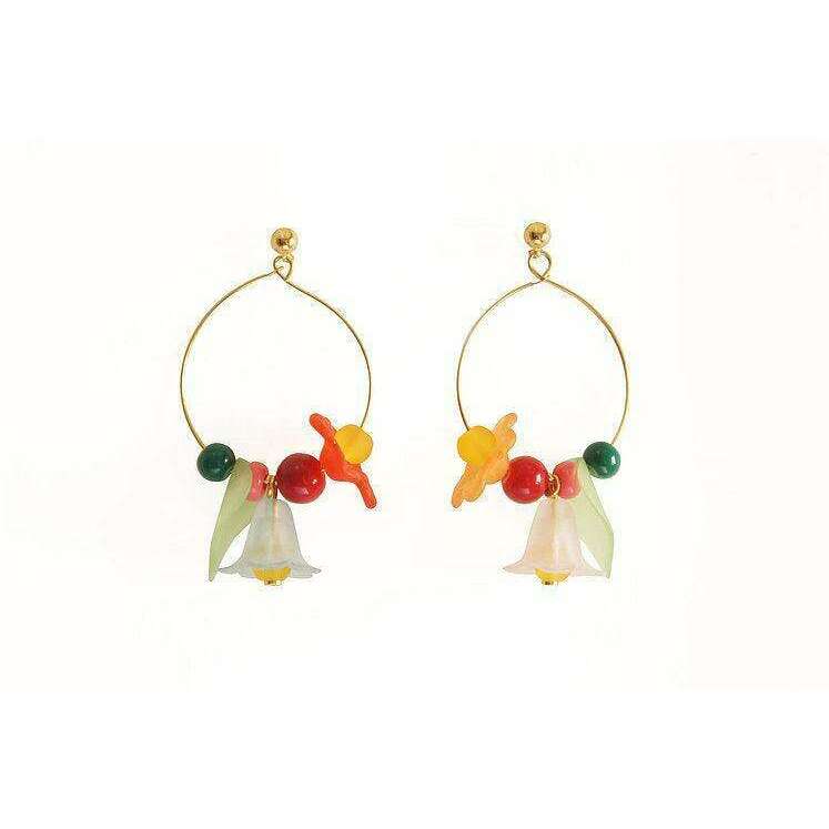 Flowered Hoop Earrings Halloween Brooch by Laliblue