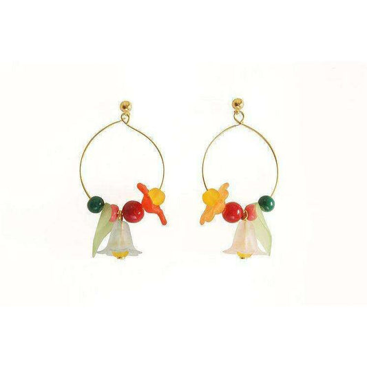 Flowered Hoop Earrings Halloween Brooch by Laliblue