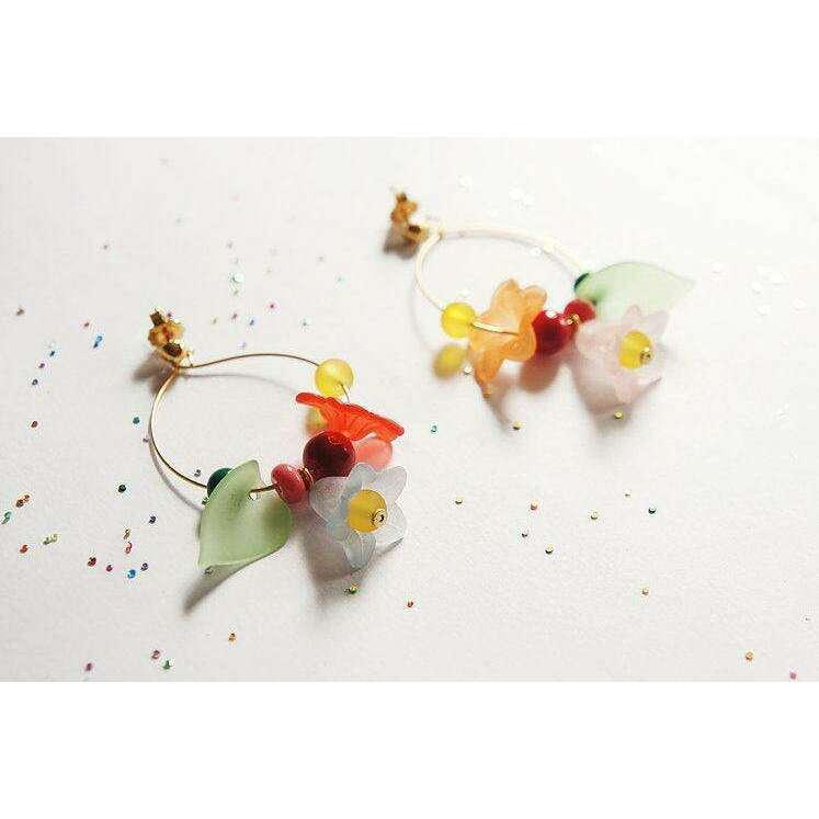 Flowered Hoop Earrings Halloween Brooch by Laliblue