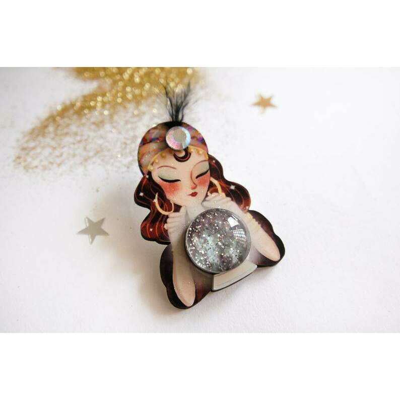 Fortune Teller with Crystal Ball Brooch by Laliblue