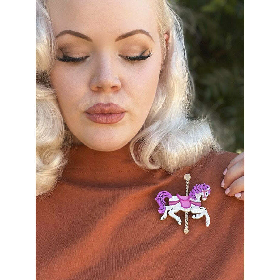 Funfair Carousel Horse Acrylic Brooch by Lipstick & Chrome x Makokot