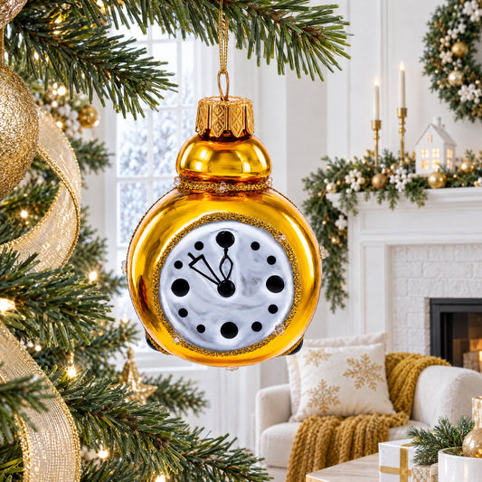 Vintage Alarm Clock Glass Christmas Ornament