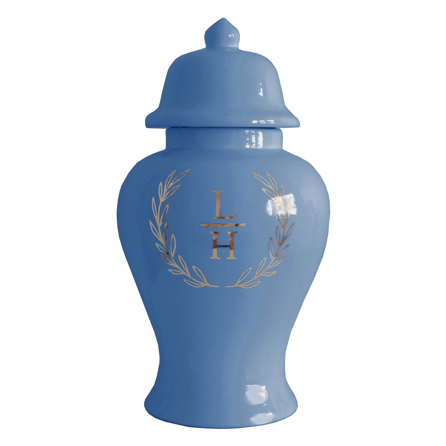 Laurel Wreath Monogram Ginger Jars in French Blue