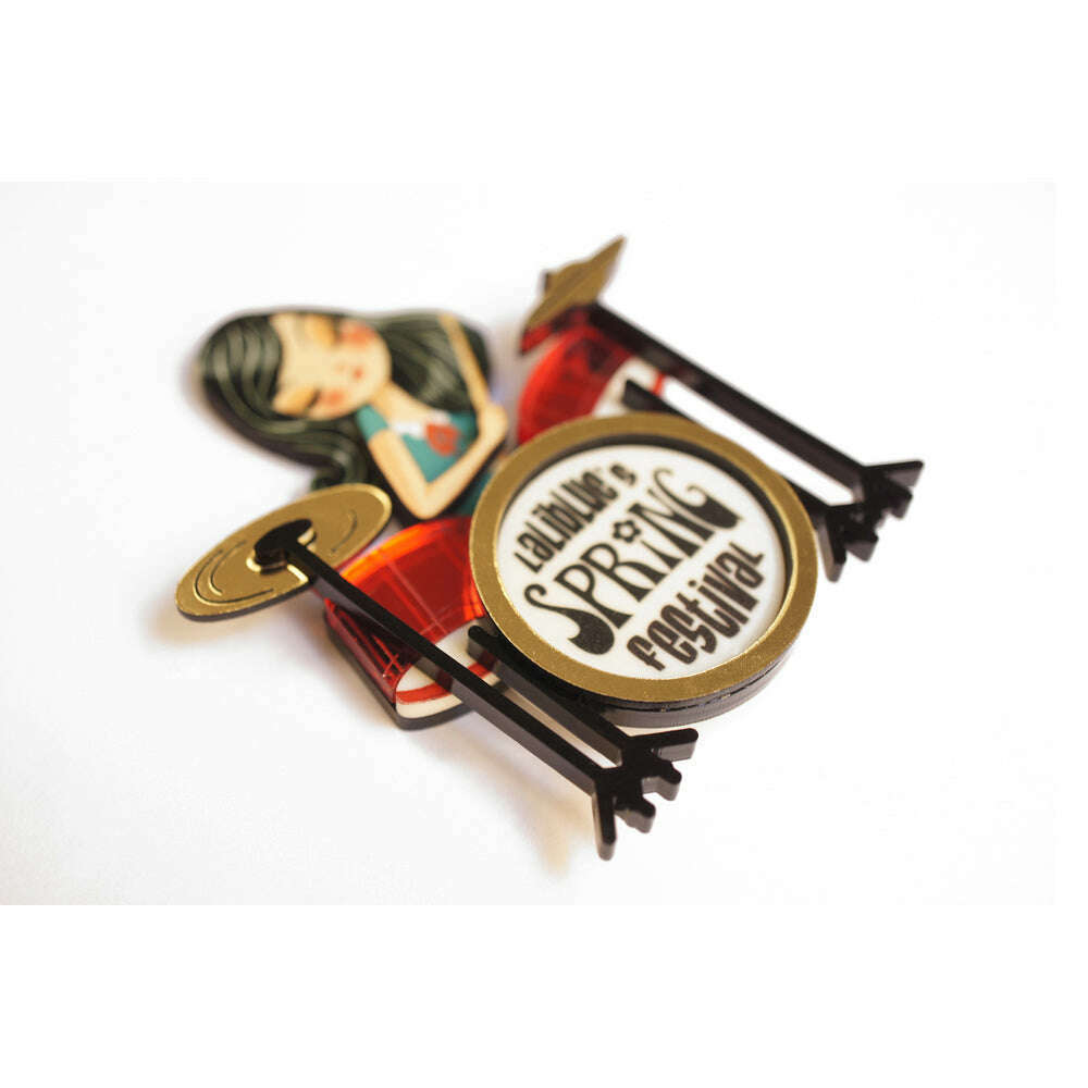 Girl playing drums brooch by Laliblue