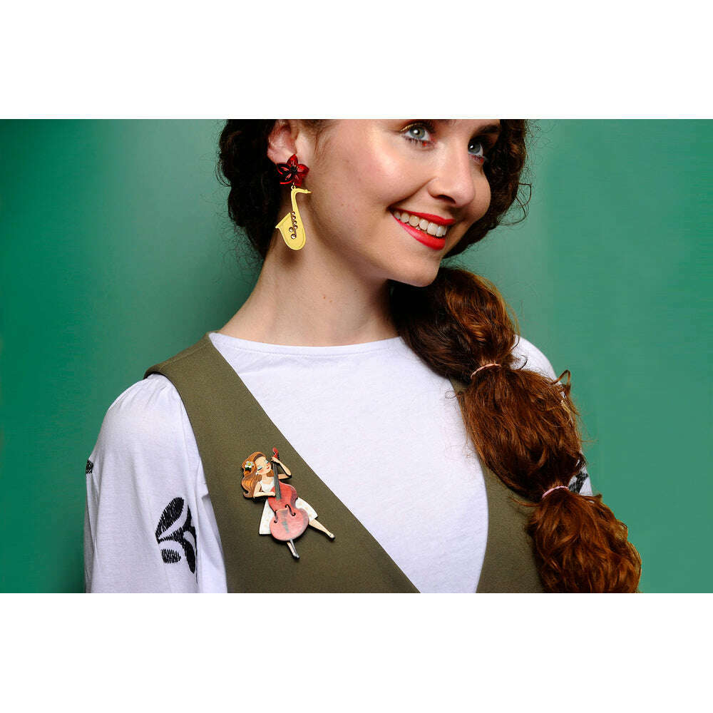 Girl playing the double bass Brooch by Laliblue