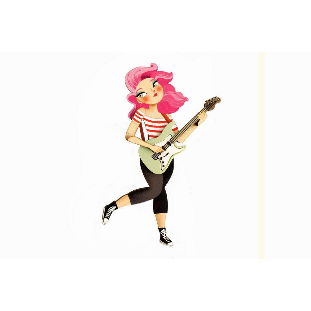 Girl playing the electric bass Brooch by Laliblue