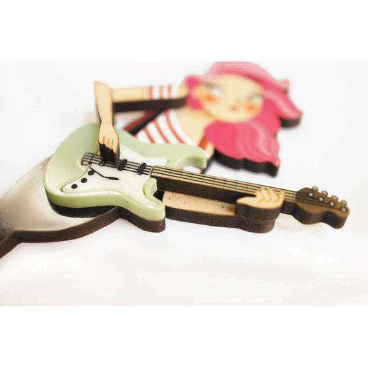 Girl playing the electric bass Brooch by Laliblue