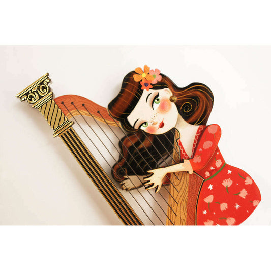 Girl playing the harp Brooch by Laliblue