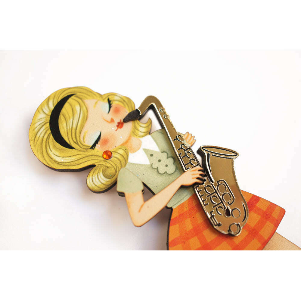 Girl playing the Saxophone Brooch by Laliblue