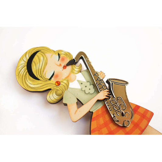 Girl playing the Saxophone Brooch by Laliblue