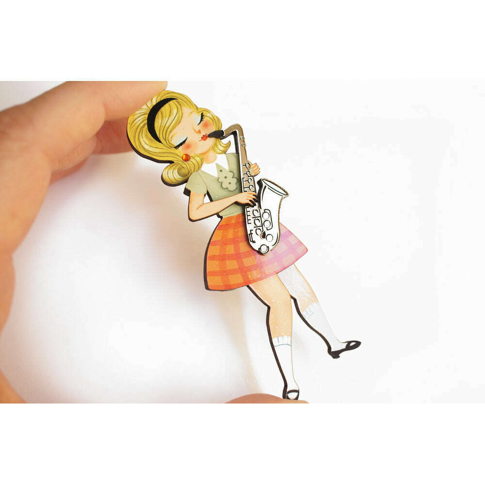 Girl playing the Saxophone Brooch by Laliblue