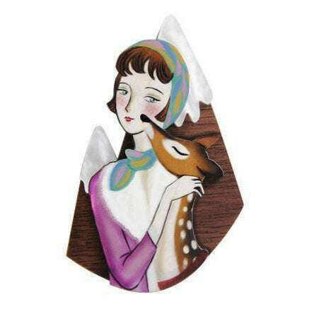 Girl with Deer and Mountains Brooch by Laliblue