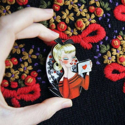 Girl with Love Letter Valentine Brooch by Laliblue