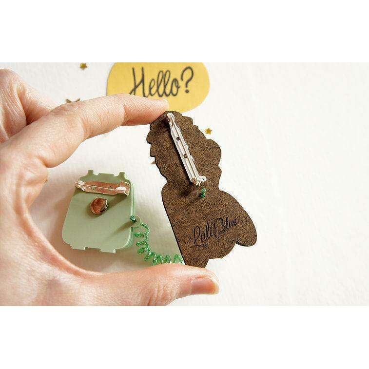 Girl with Phone Collar Clip Brooch by Laliblue