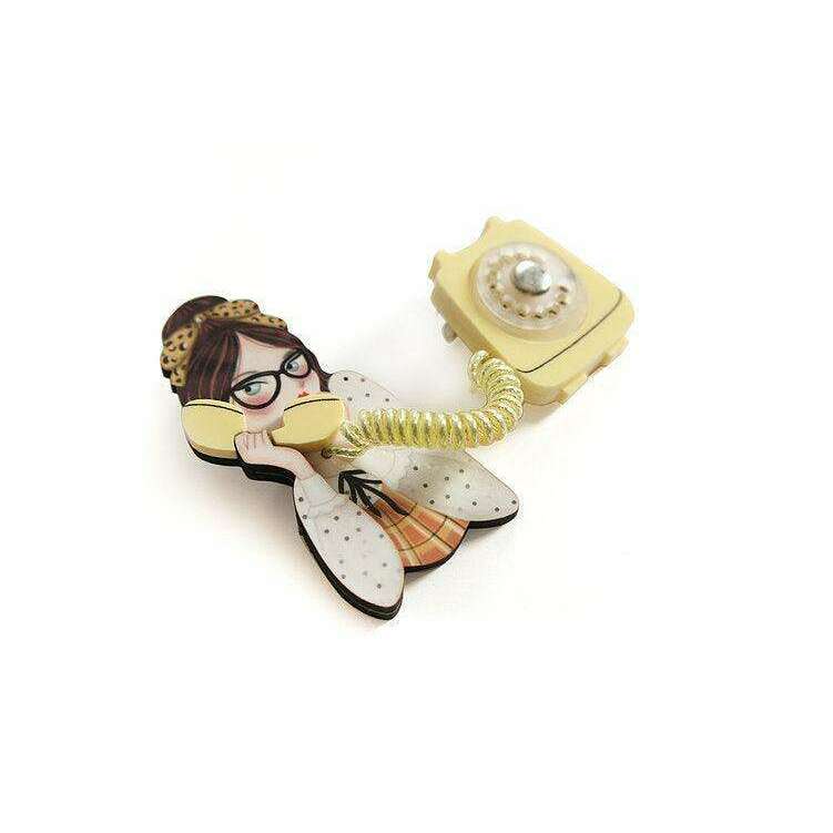 Girl with Phone Collar Clip Brooch by Laliblue