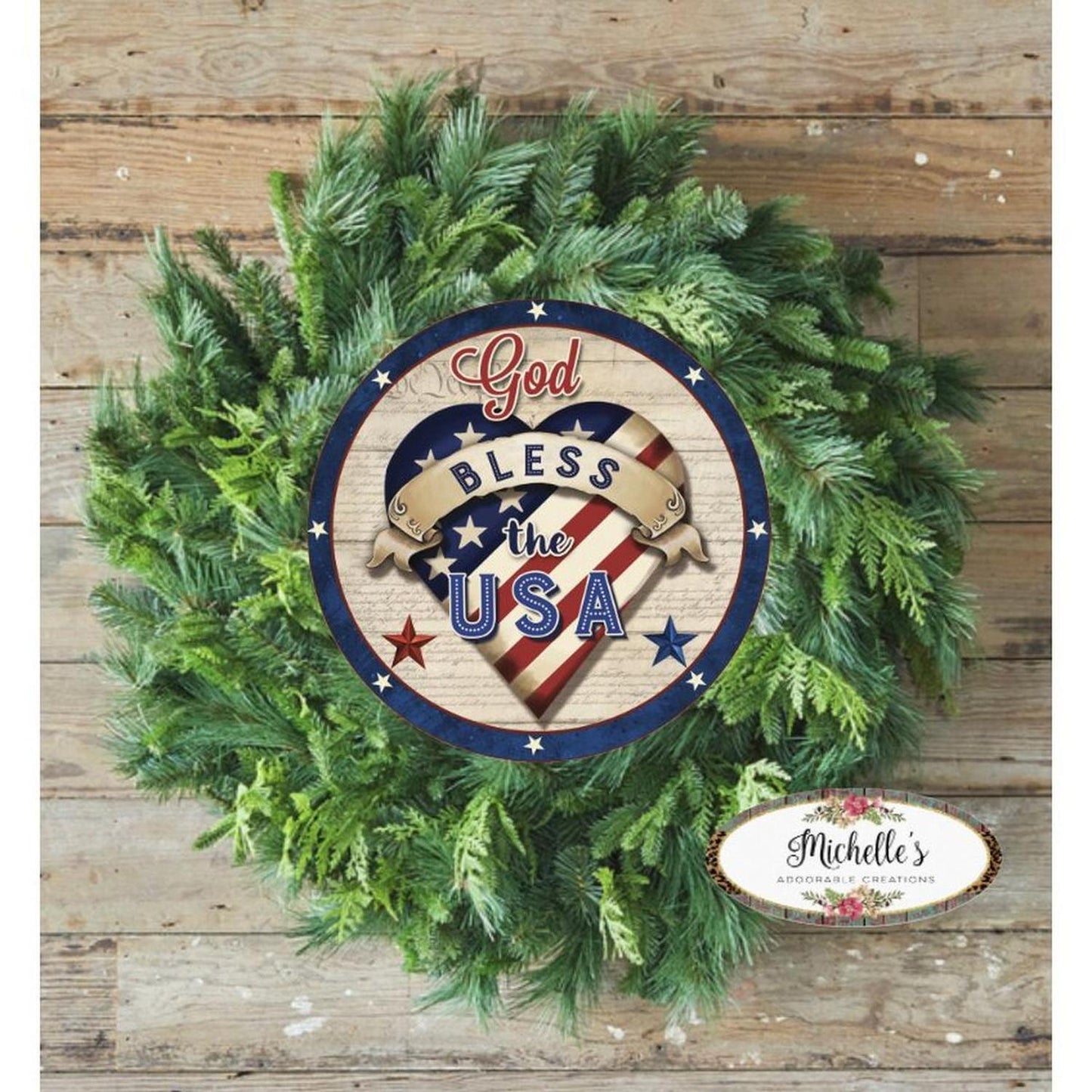 God Bless The USA Patriotic Heart Sign