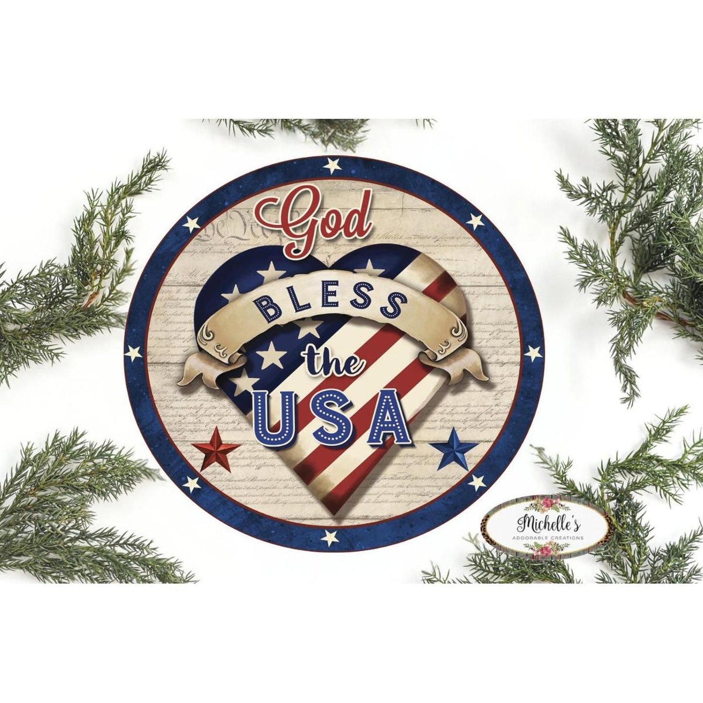 God Bless The USA Patriotic Heart Sign