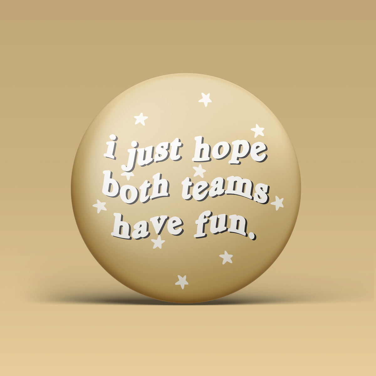 a round object with white text on it