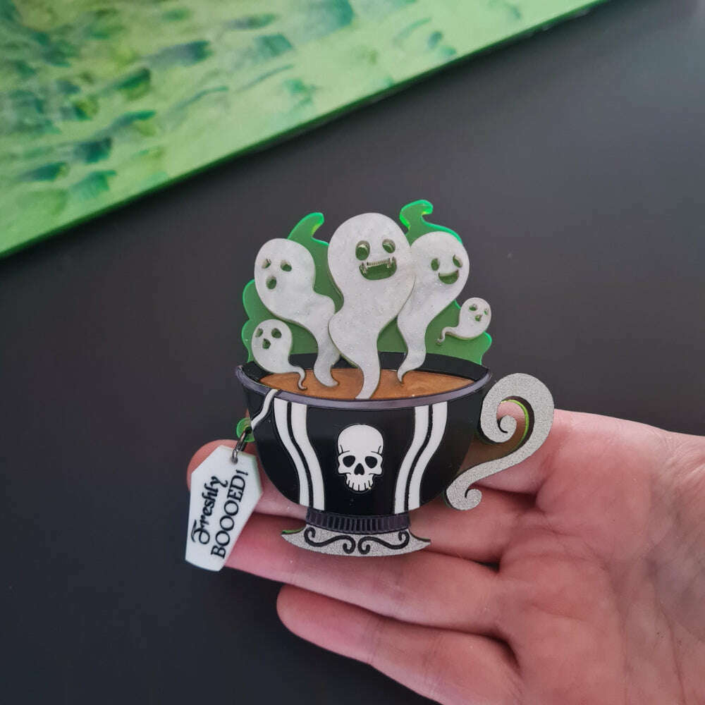 Gothic Ghost Teacup Brooch by Cherryloco
