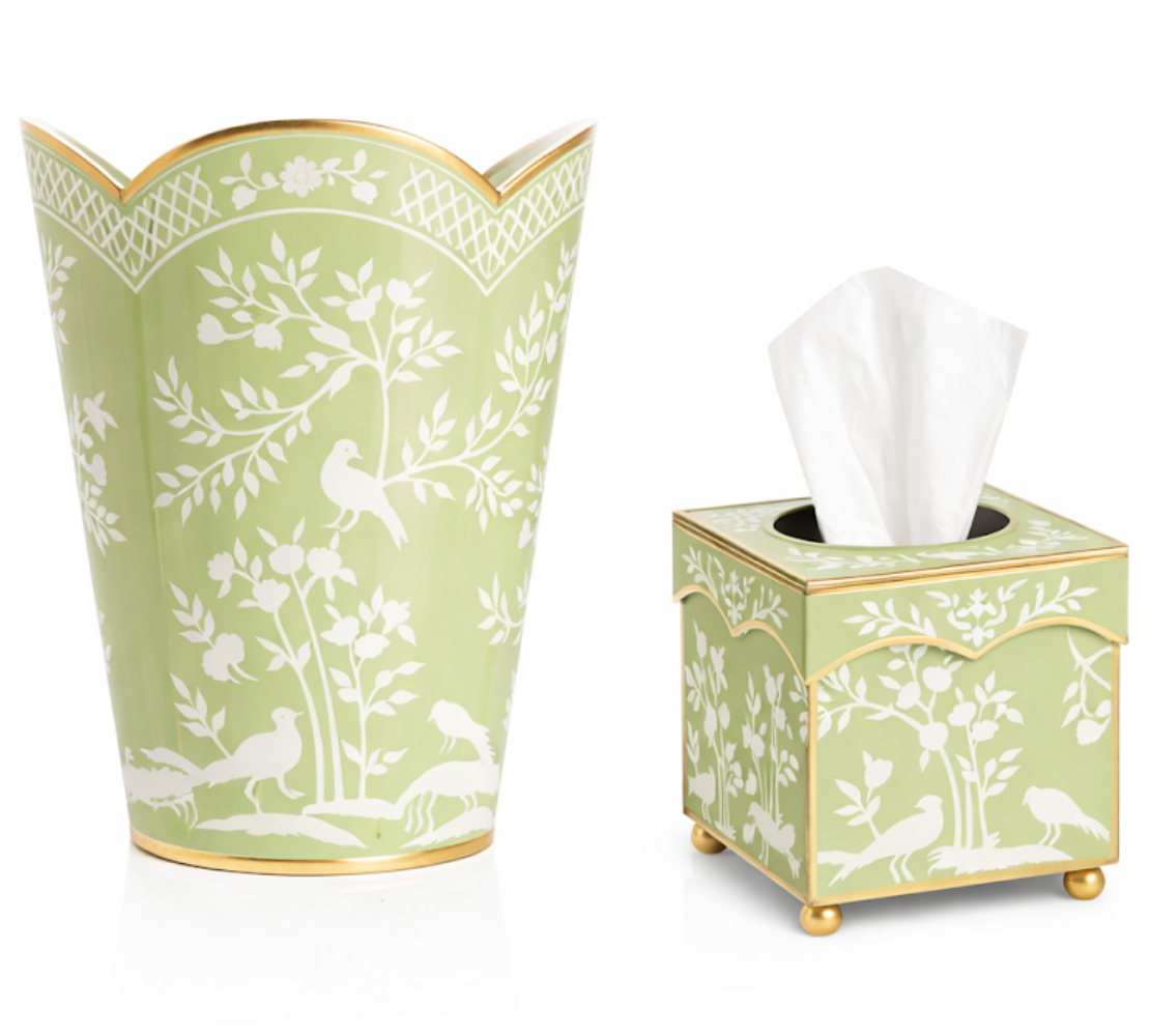 Grass Green & White Wastepaper Basket & Tissue (2 Options)