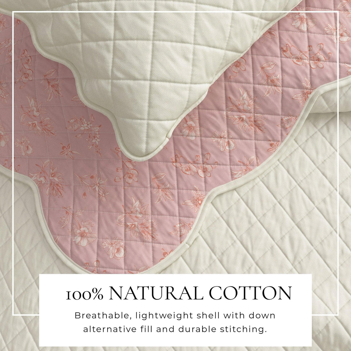 Floral Print & Scallopeded Edge Cotton Quilt Set - Sandie Collection