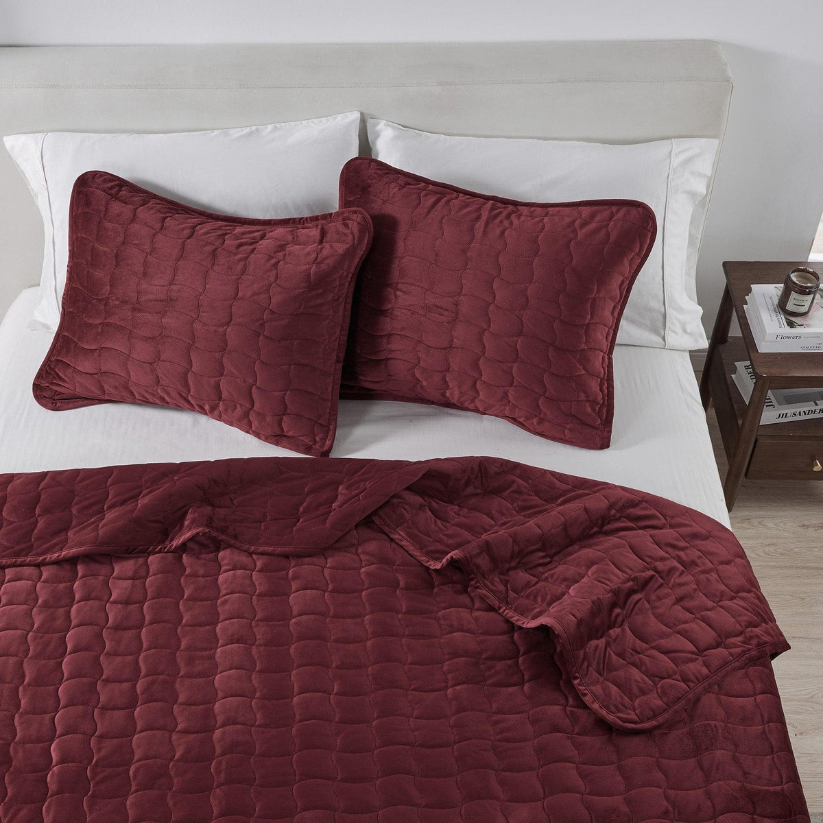 Velvet Box-Stitched Quilt Set - Vivica Collection