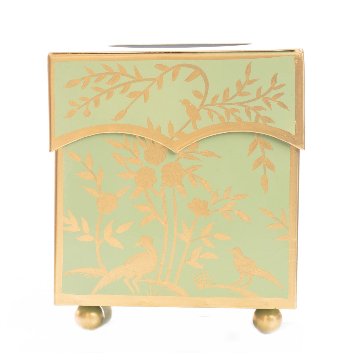 Spring Green & Gold Chinoiserie Wastepaper Basket & Tissue (2 Options)