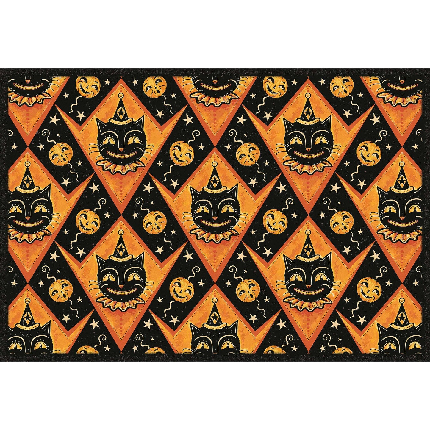 Grinning Black Cat Jack Harlequin Vinyl Floor Decor 52" x 76"