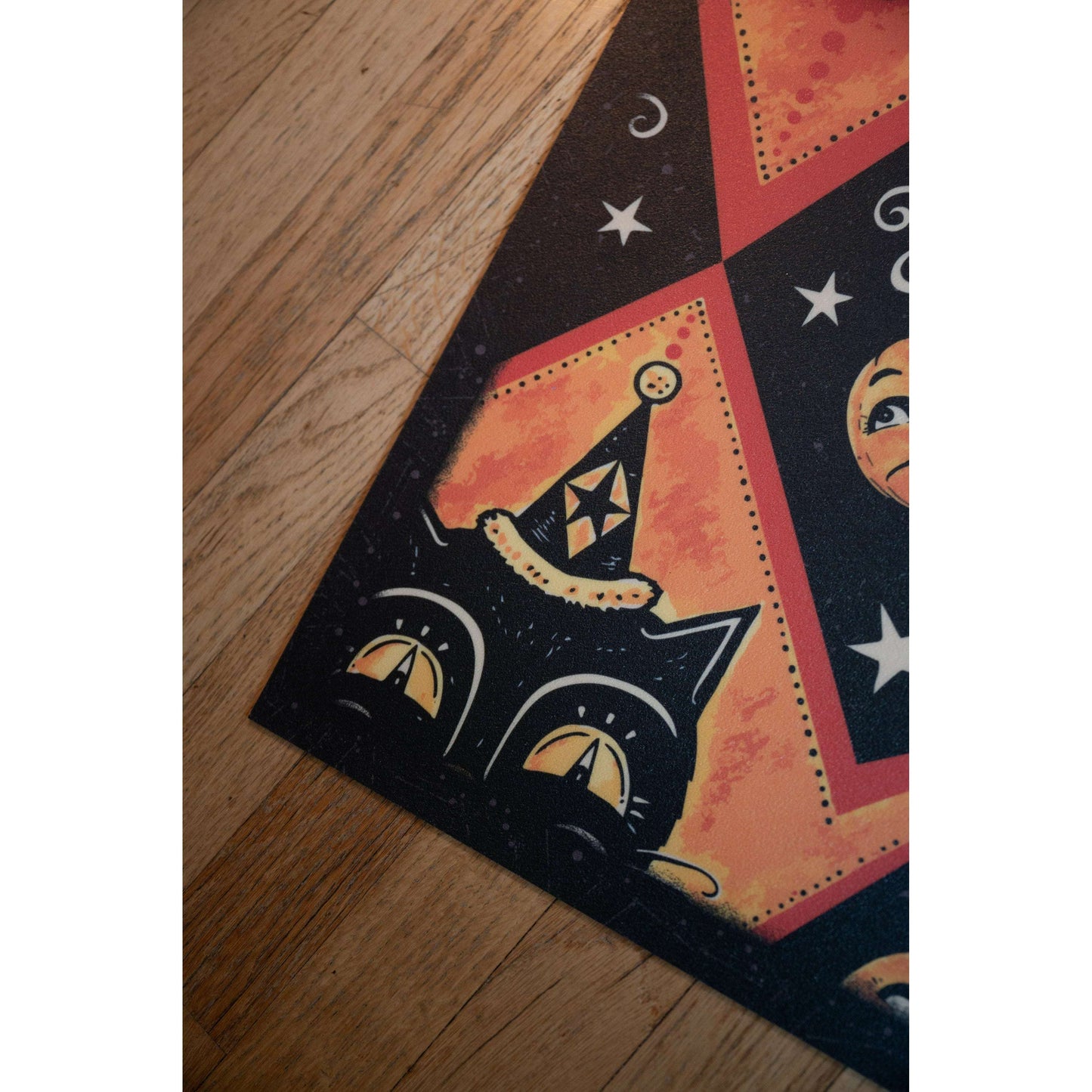Grinning Black Cat Jack Harlequin Vinyl Floor Decor 52" x 76"
