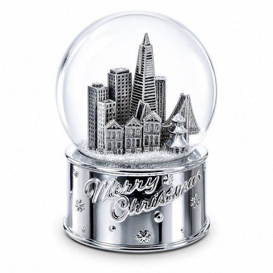San Francisco Landmarks with Silver Base Glass Water Snow Globe