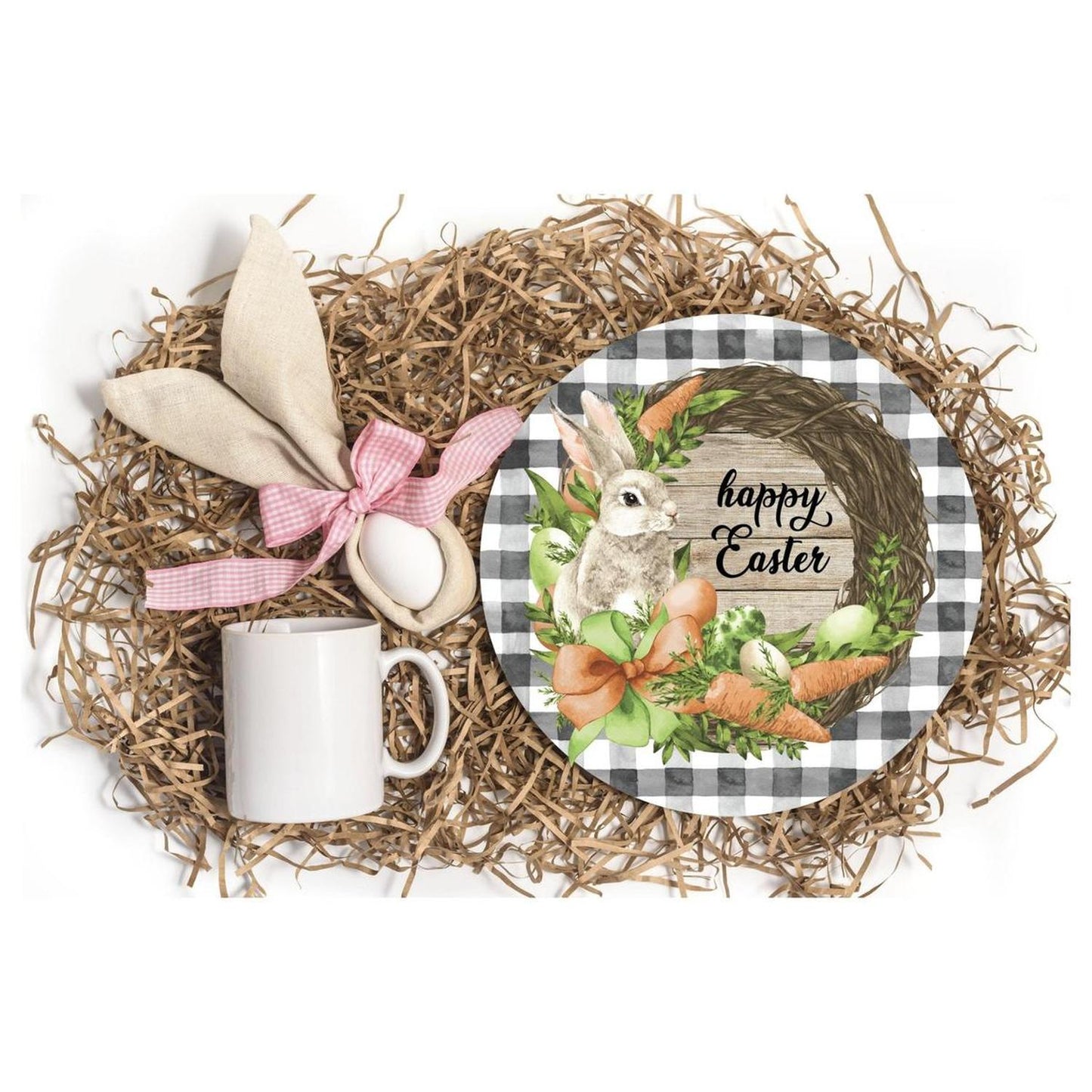 Happy Easter Grapevine Carrot Bunny Round Sign