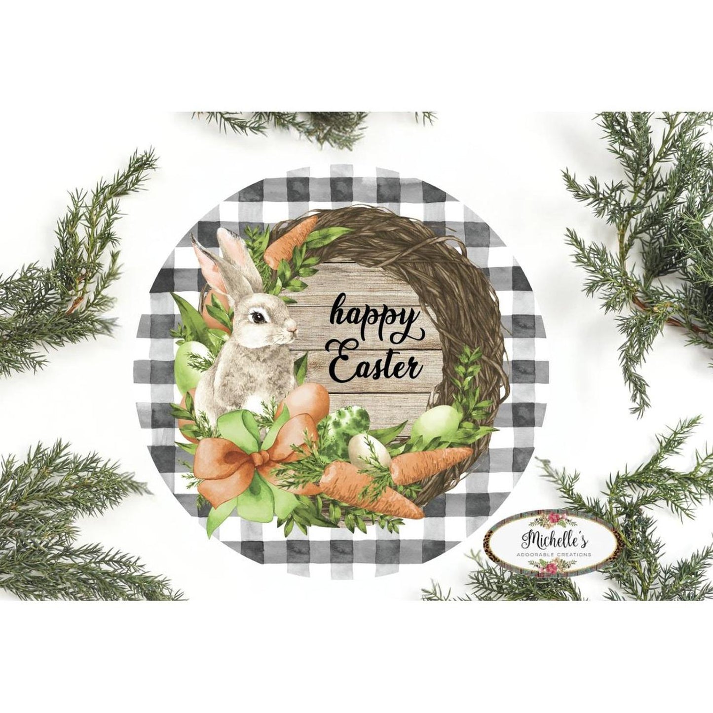 Happy Easter Grapevine Carrot Bunny Round Sign