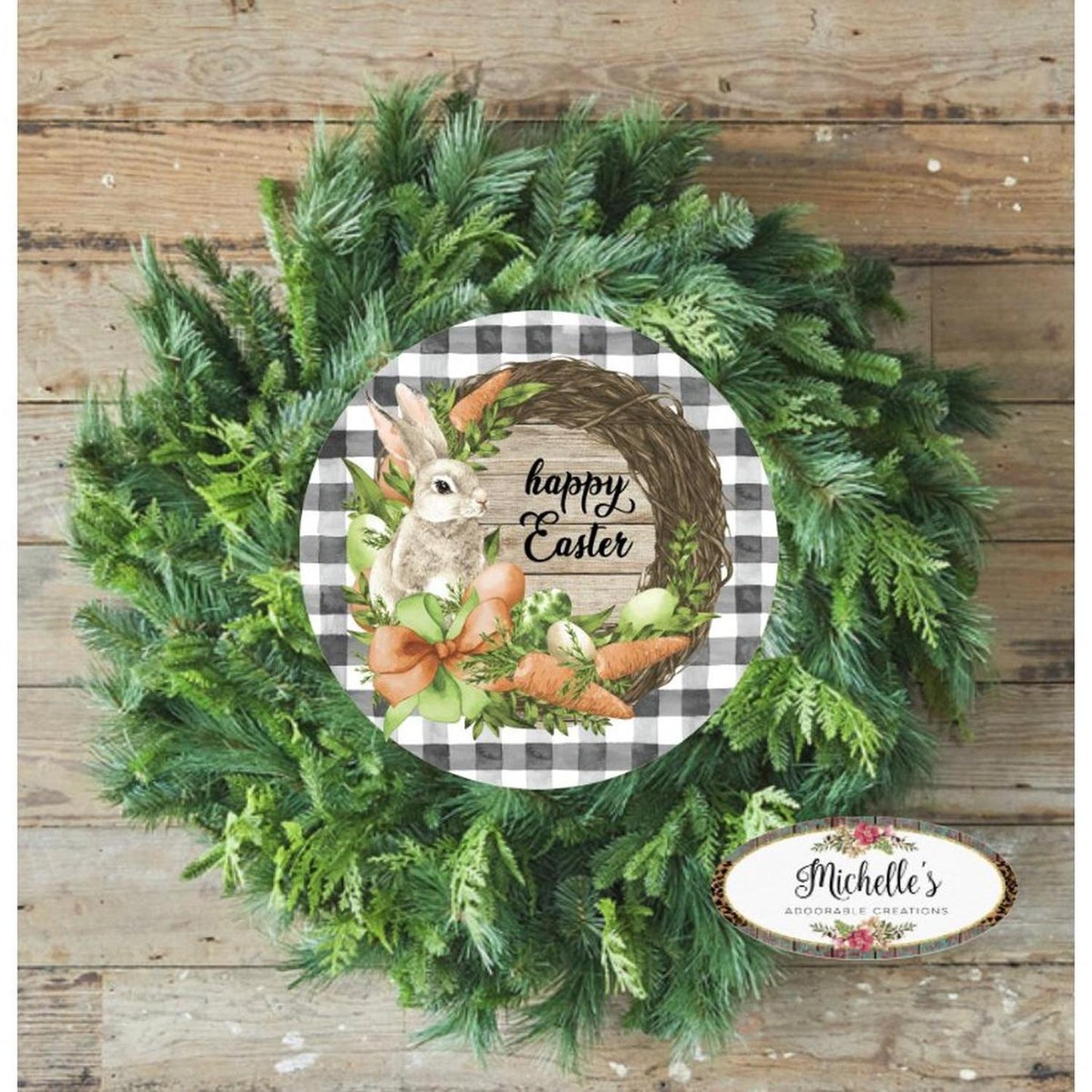 Happy Easter Grapevine Carrot Bunny Round Sign