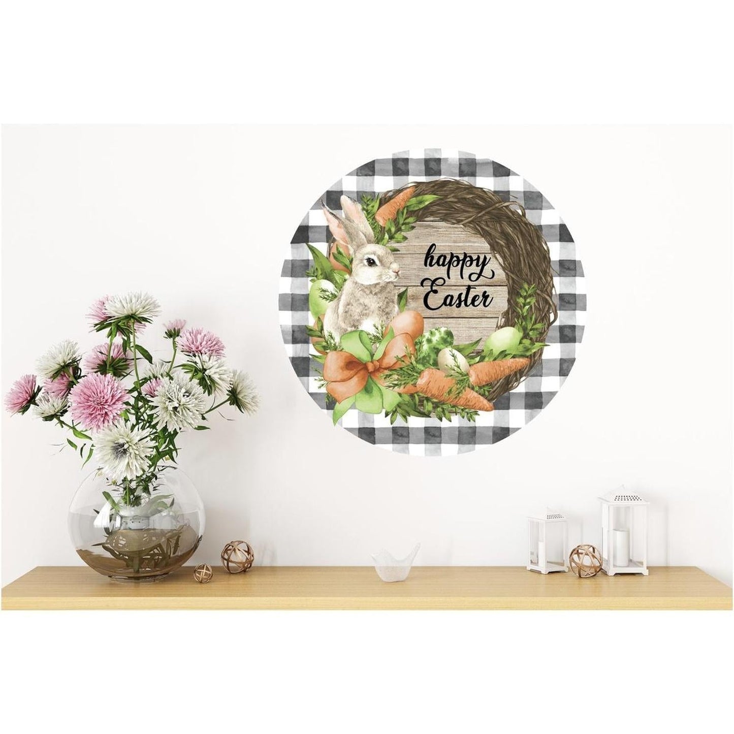 Happy Easter Grapevine Carrot Bunny Round Sign