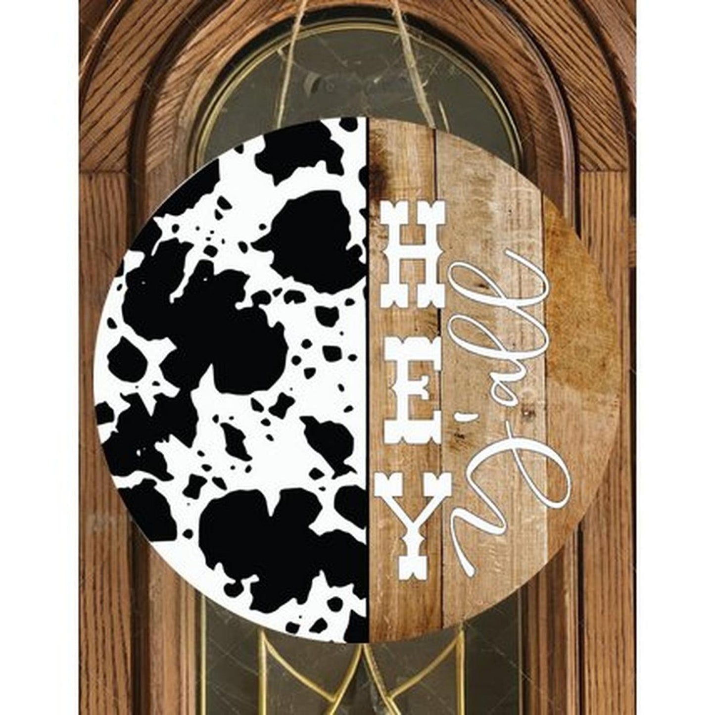 Hey Yall Cowhide Round Sign