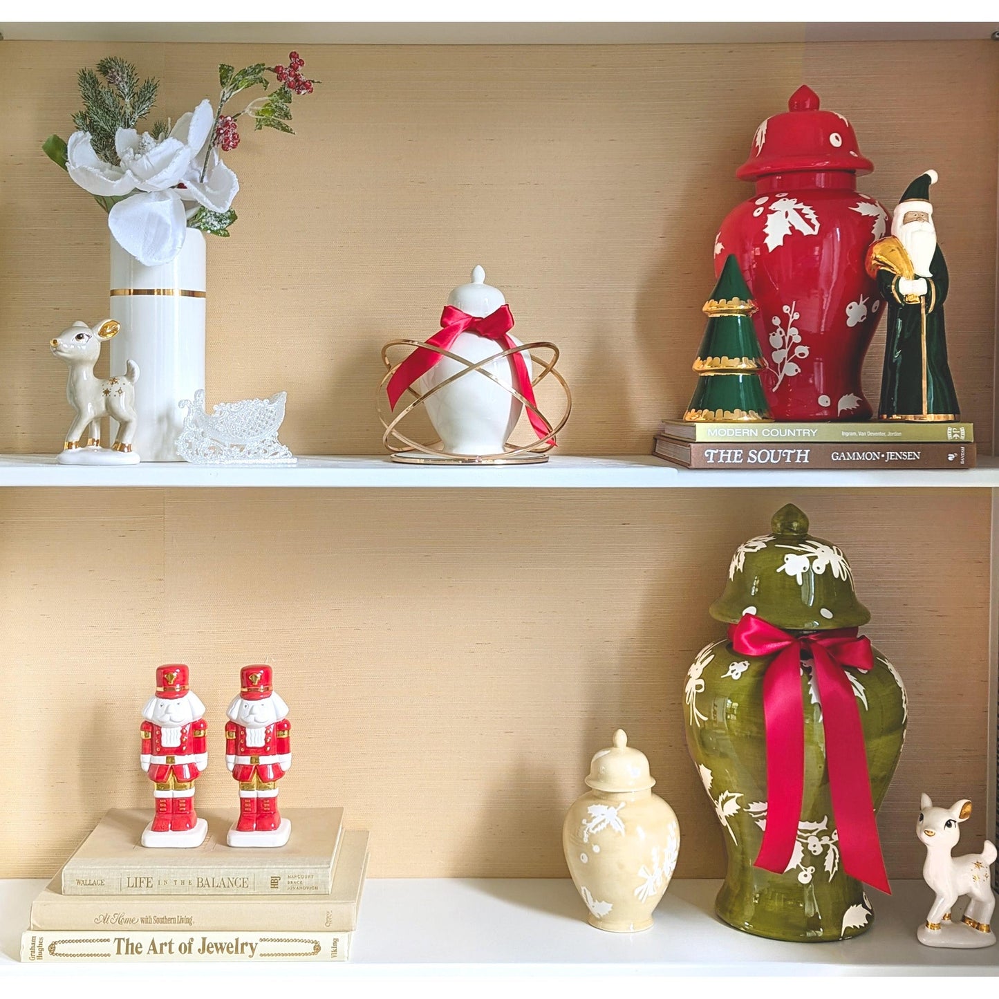 Deck the Halls Ginger Jars in Moss Green