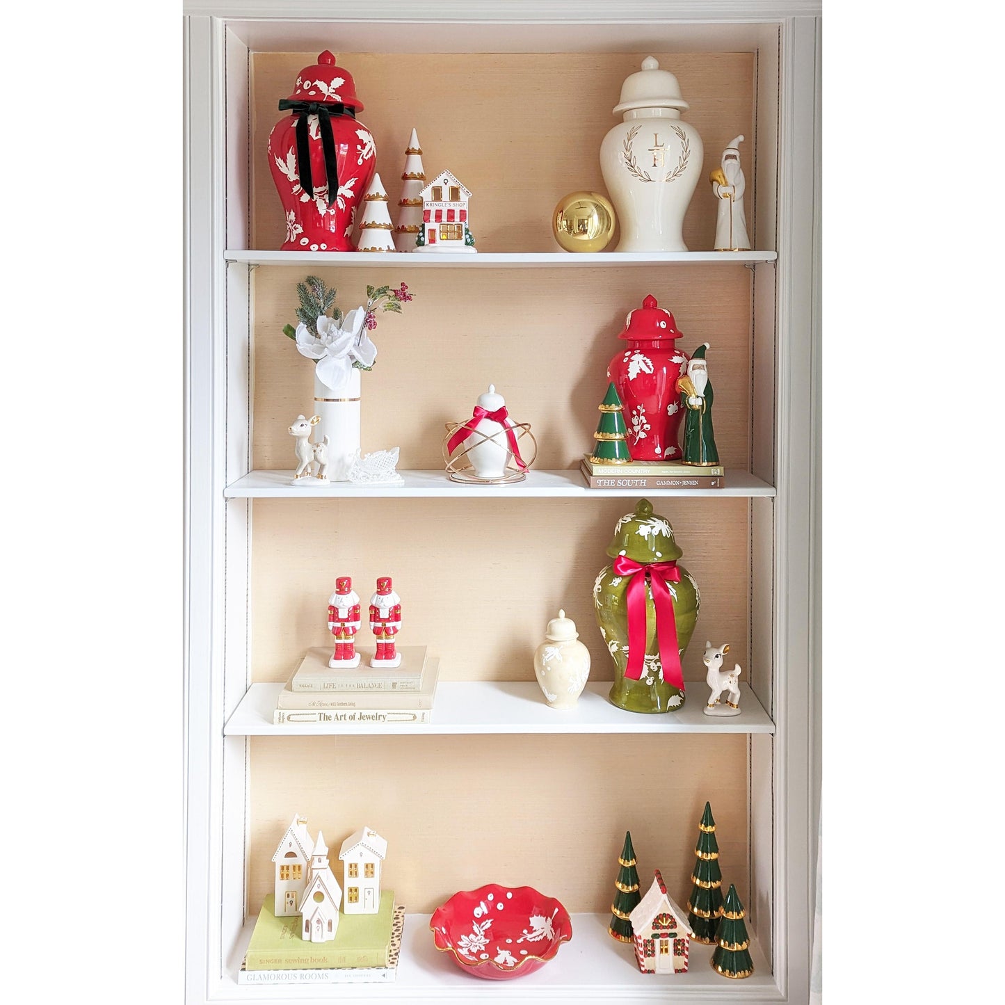 Deck the Halls Ginger Jars in Moss Green