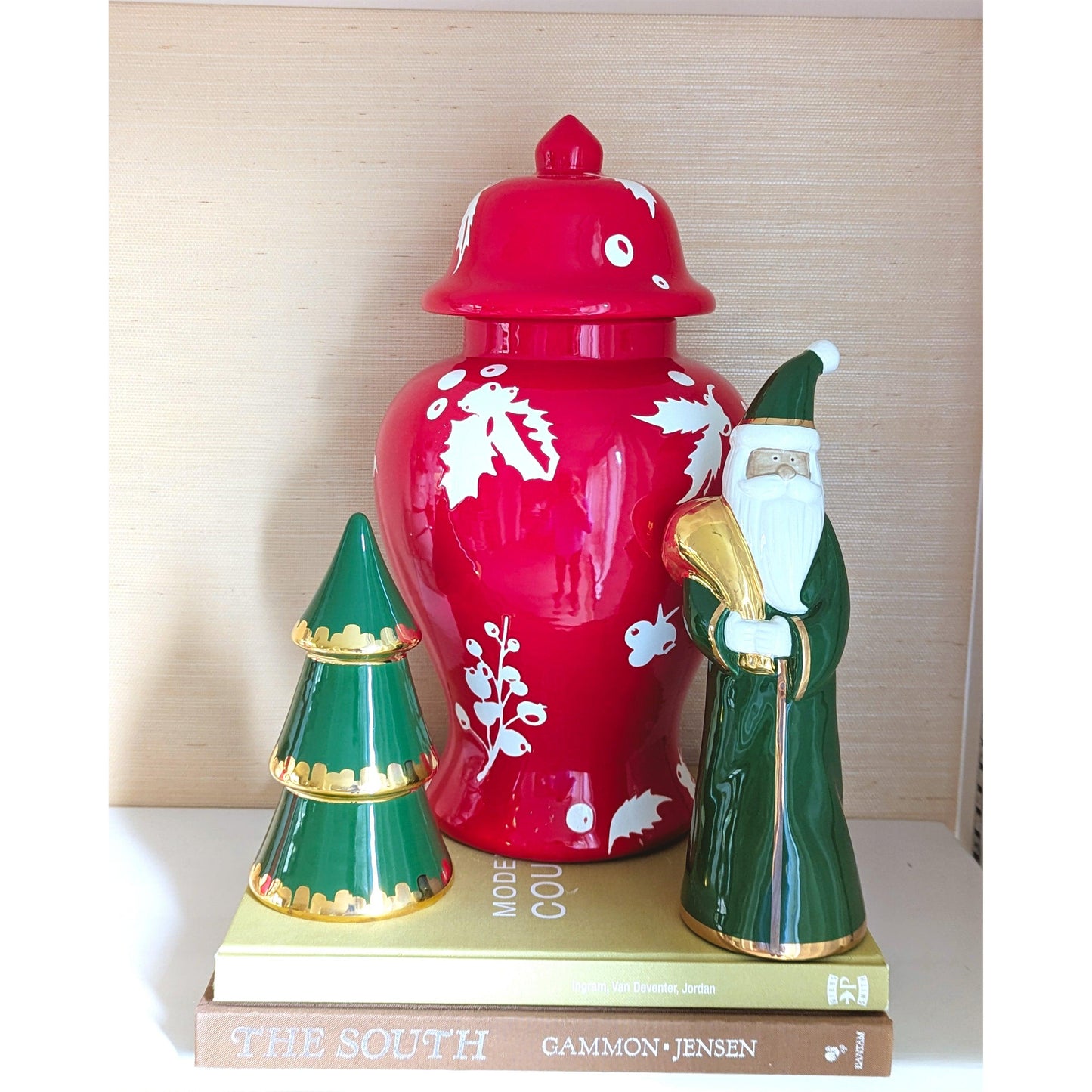 Deck the Halls Ginger Jars in Moss Green