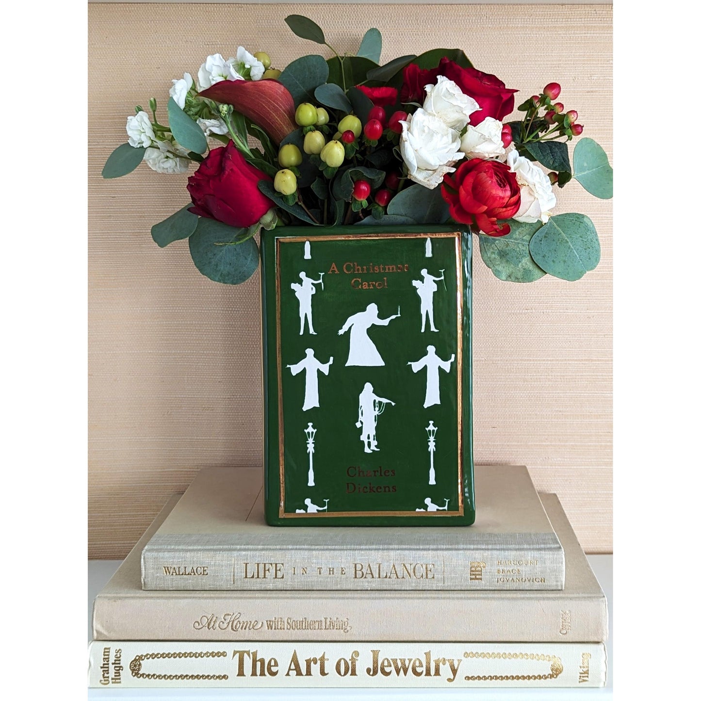 Christmas Classics Book Vase- A Christmas Carol in Holiday Green