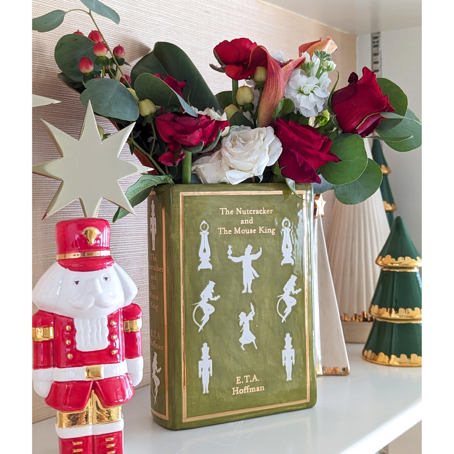Christmas Classics Book Vase- The Nutcracker and the Mouse King in Moss Green