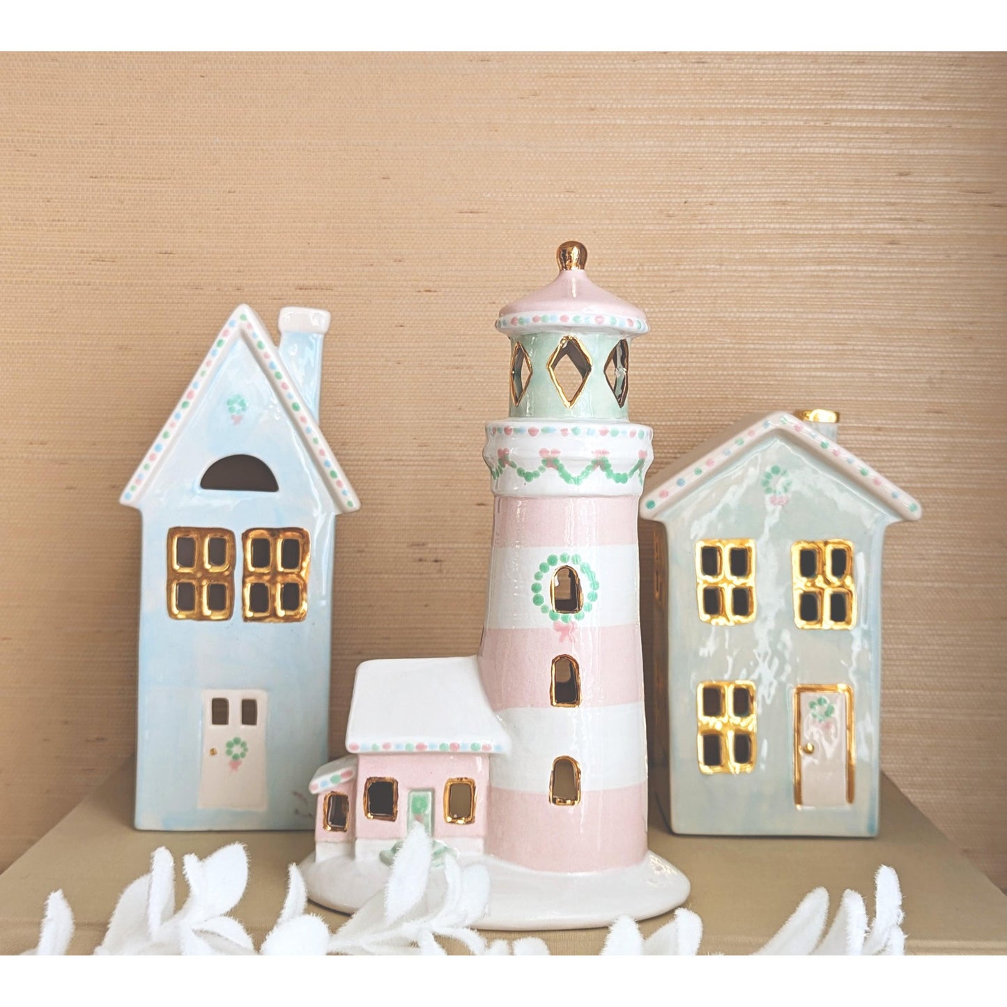 Pastel Lighthouse with 22K Gold Accents