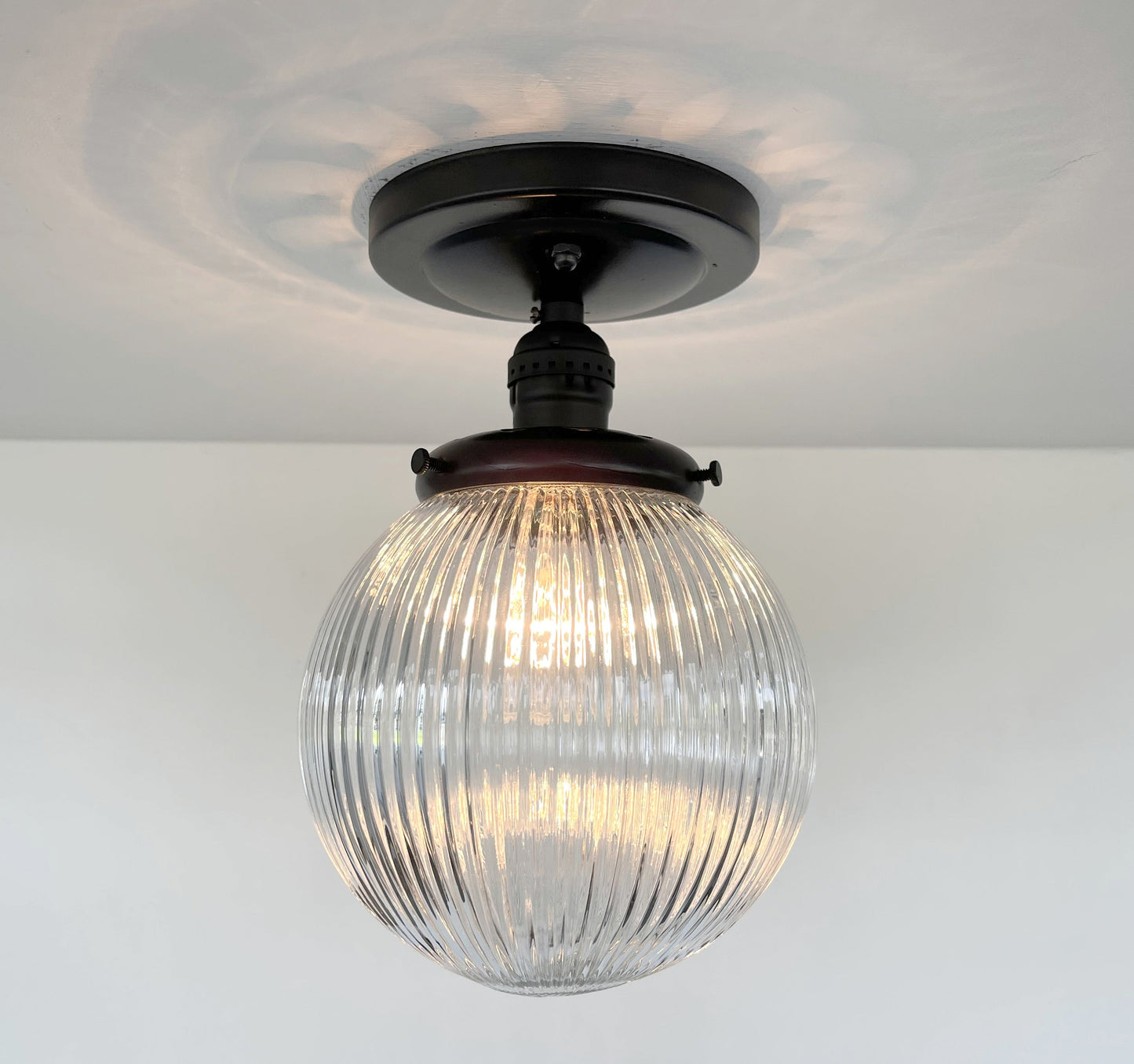 Modern Holophane Glass Exposed Socket Ceiling Light | 6" or 8"