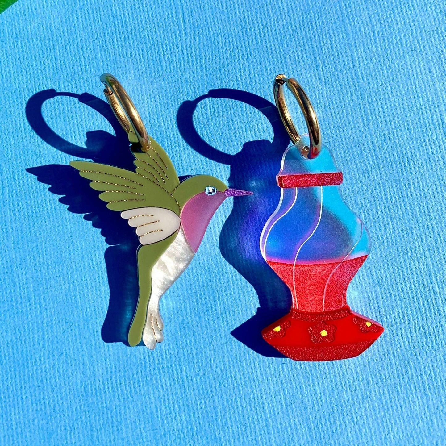 Hummingbird & Feeder Acrylic Statement Earrings