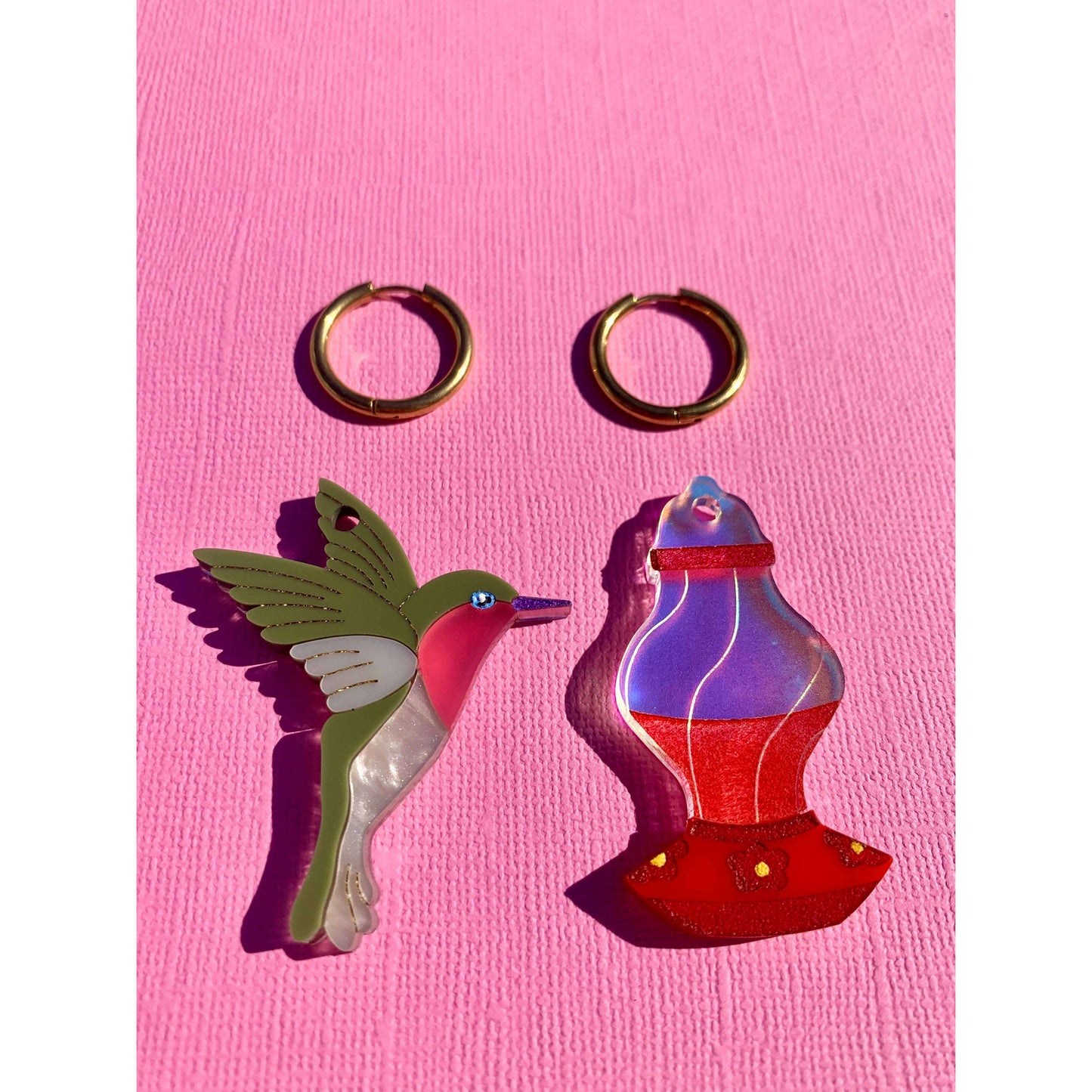 Hummingbird & Feeder Acrylic Statement Earrings