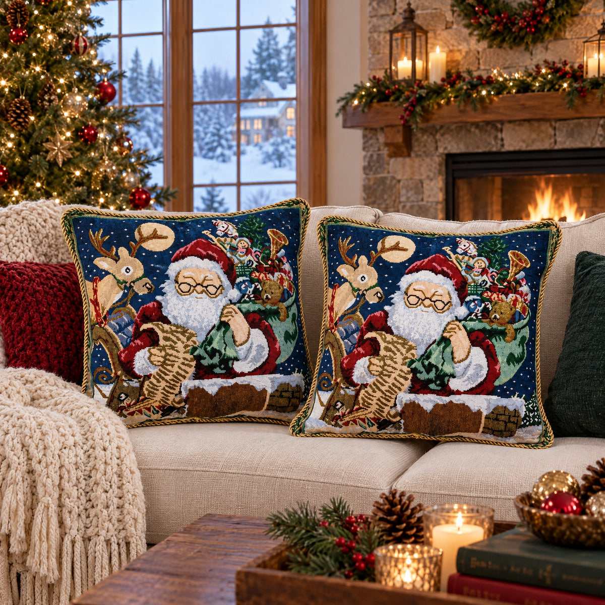 Set of 2 Santa Reading Gifts List Christmas Throw Cushion Pillow Covers