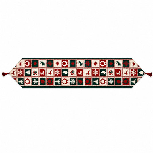 Reindeer Square Patterns Christmas Tablecloth Holiday Runner 75 Inches