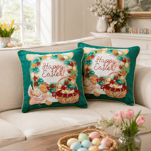 Set of 2 Happy Easter & Easter Eggs Throw Pillow Covers