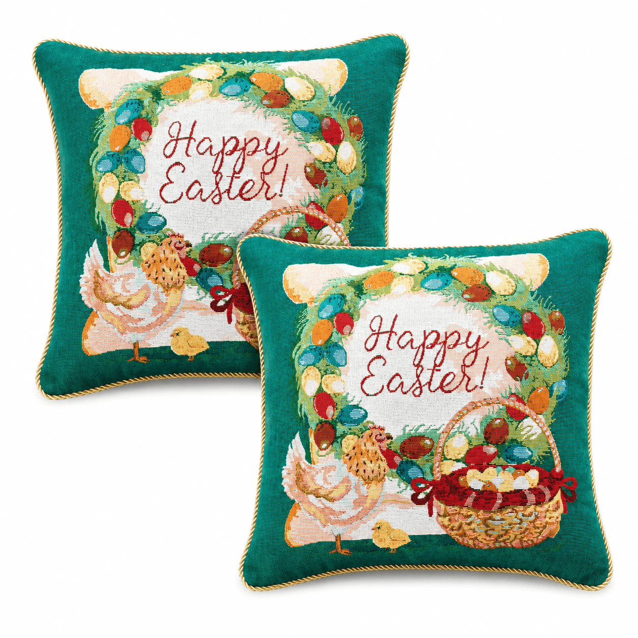 Set of 2 Happy Easter & Easter Eggs Throw Pillow Covers